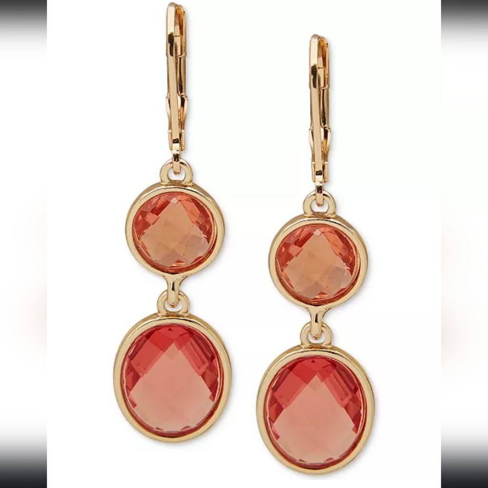 Anne Klein Gold-Tone Color Stone Double Drop Earrings